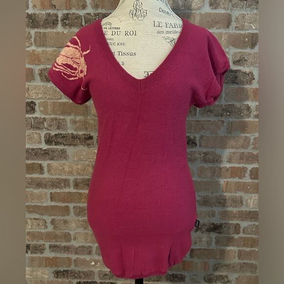 Gsus sindustries beetle scarab featured wool blend wine red knit top sz medium - Picture 1 of 12